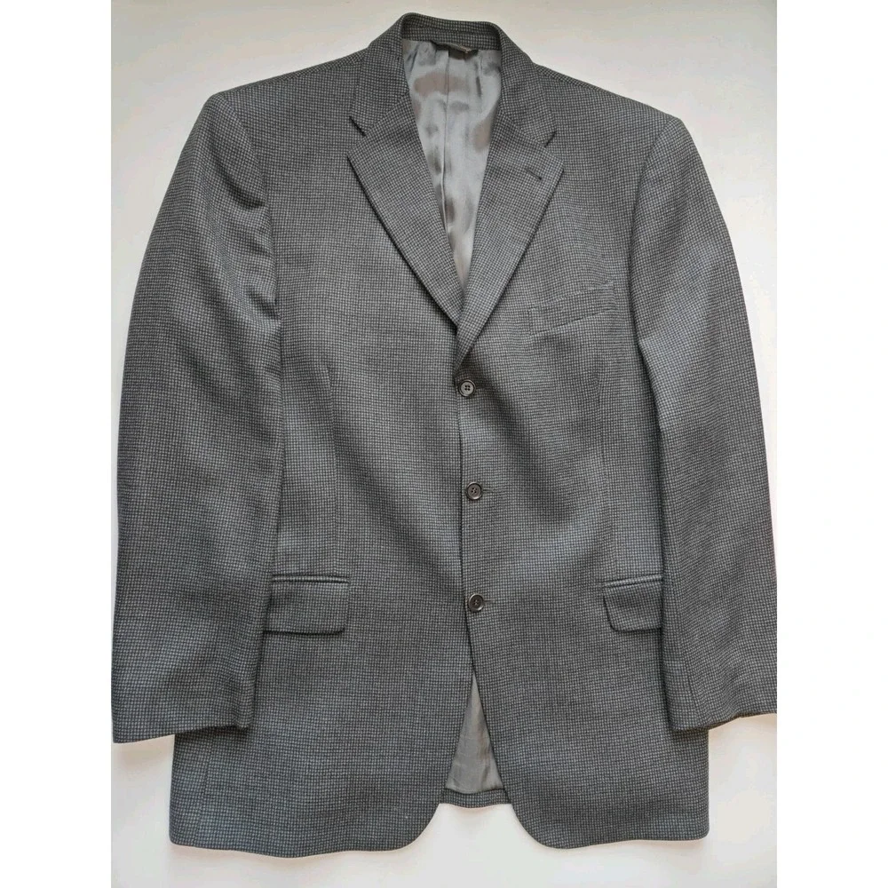 Altieri Mens Wool Sport Coat 44L Gray Check 3 Button Blazer Made in Italy